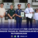 OUTGOING KIDAPAWAN CITY PNP-COP PLTCOL DOMINADOR PALGAN JR., PINARANGALAN NG LOKAL NA PAMAHALAAN